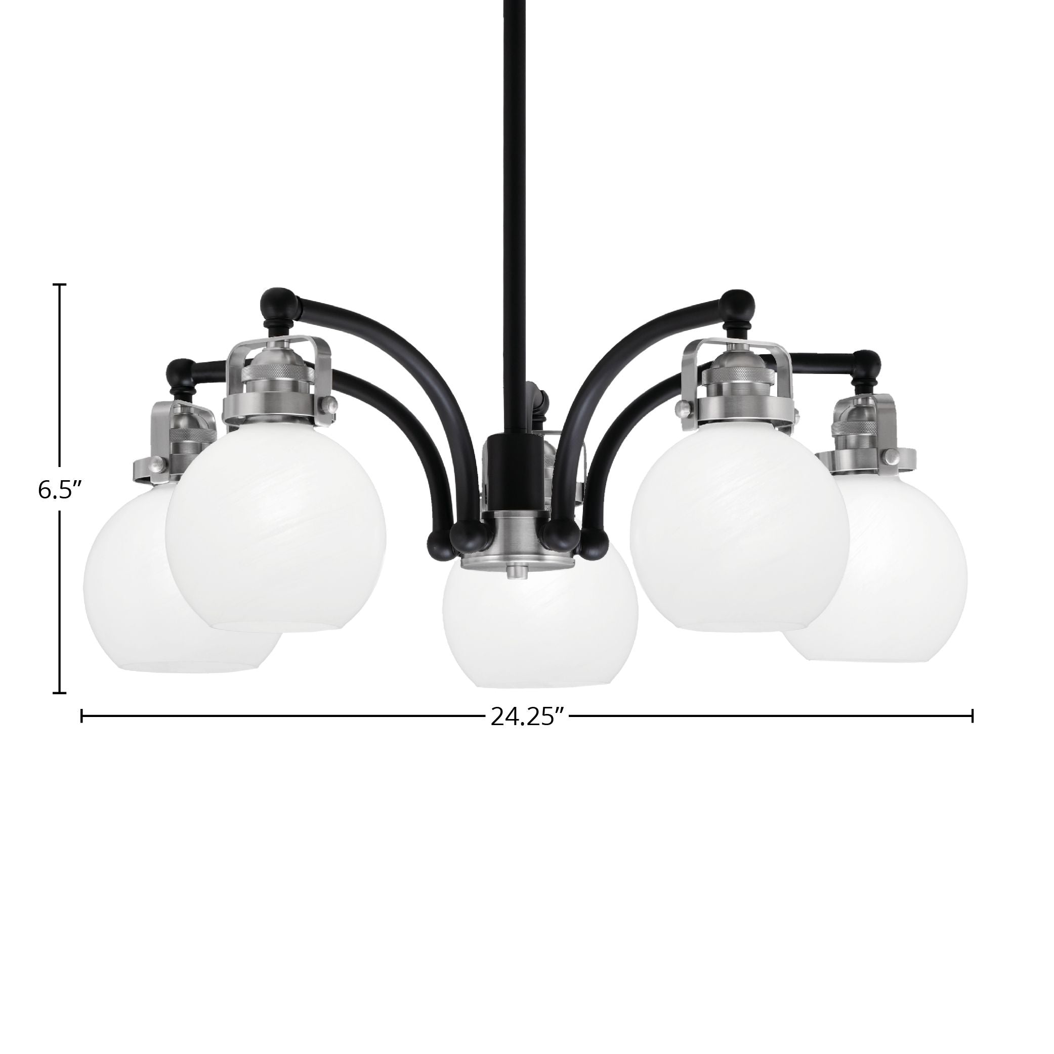 Easton Five Light Chandelier in Matte Black & Brushed Nickel with 7.5" White Marble Shade