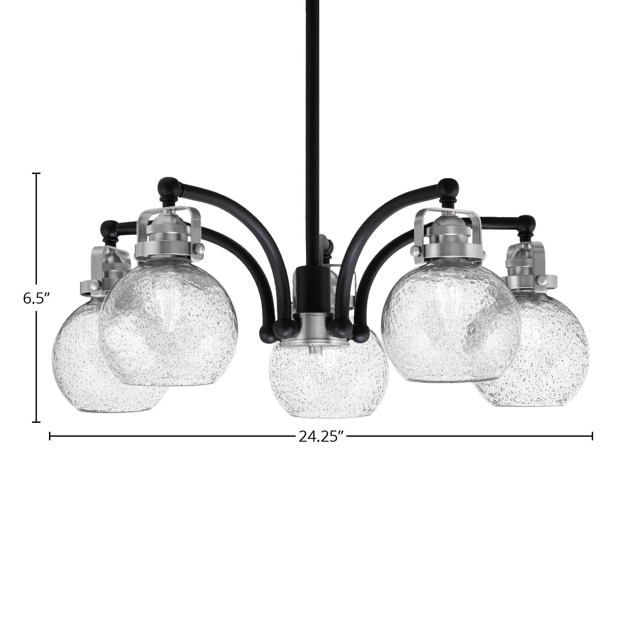 Easton Five Light Chandelier in Matte Black & Brushed Nickel with 7.5" Smoke Bubble Shade