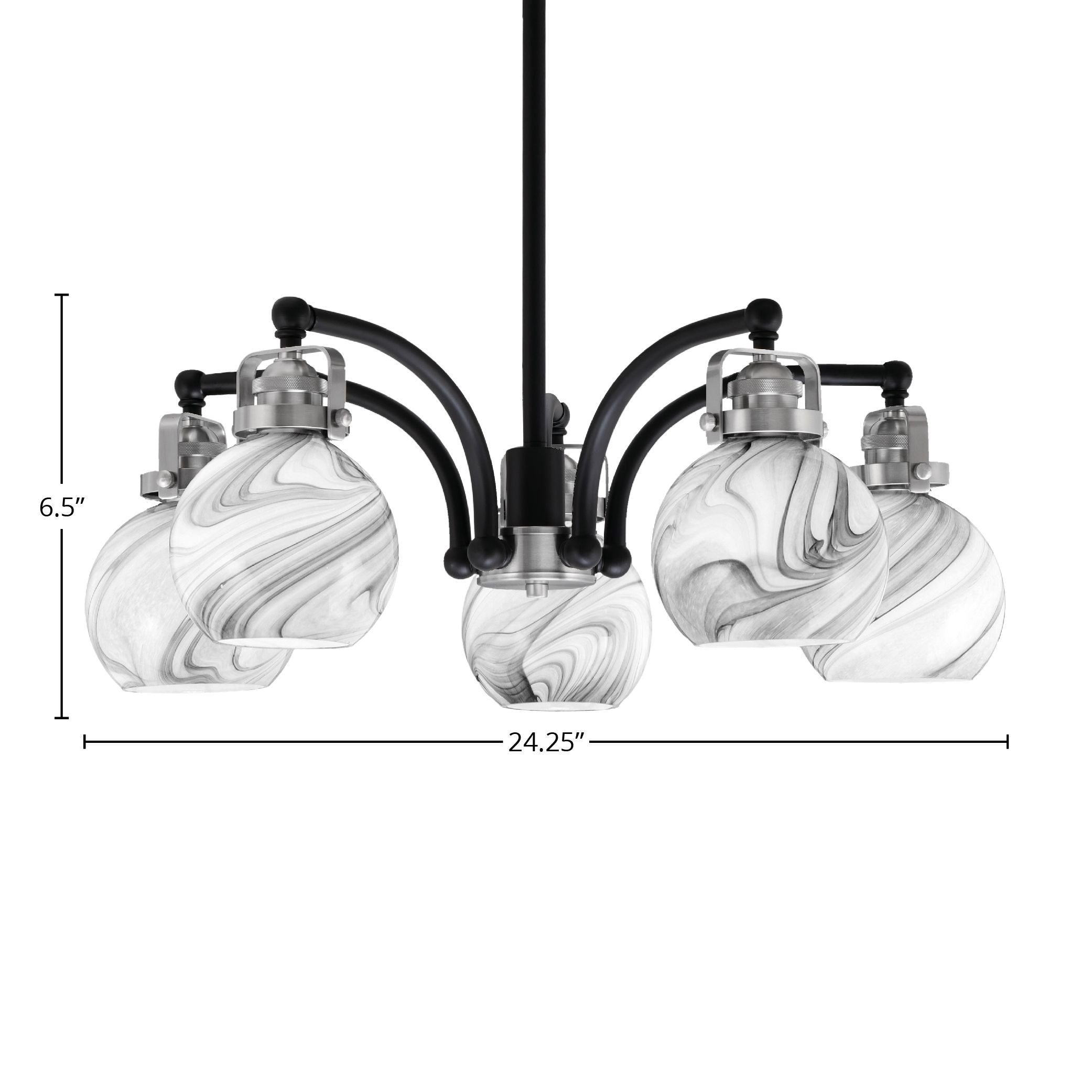 Easton Five Light Chandelier in Matte Black & Brushed Nickel with 7.5" Onyx Swirl Shade