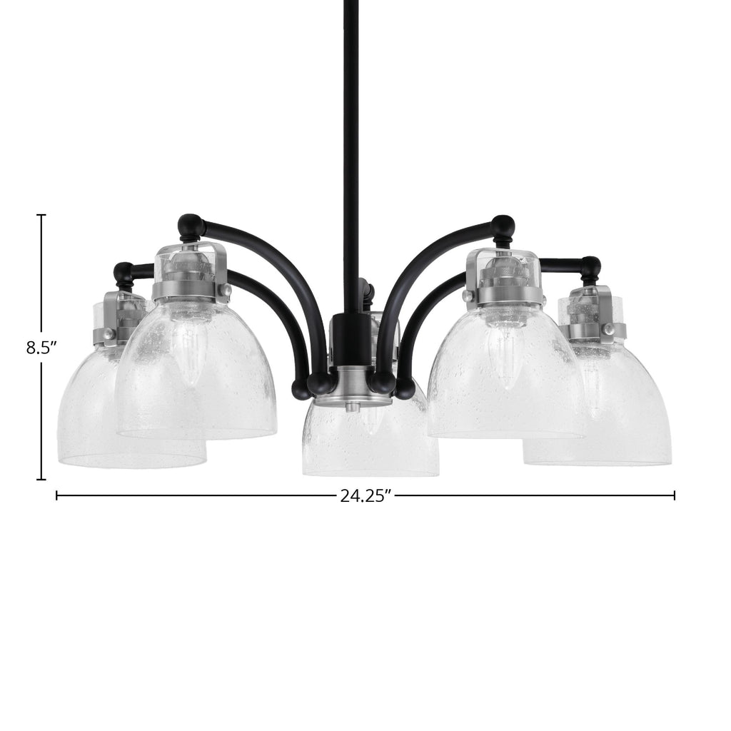 Easton Five Light Chandelier in Matte Black & Brushed Nickel with 6" Clear Bubble Shade