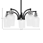 Easton Five Light Chandelier in Matte Black & Brushed Nickel with 5" Clear Textured Shade