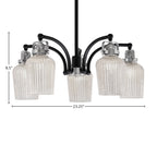 Easton Five Light Chandelier in Matte Black & Brushed Nickel with 5" Silver Textured Shade