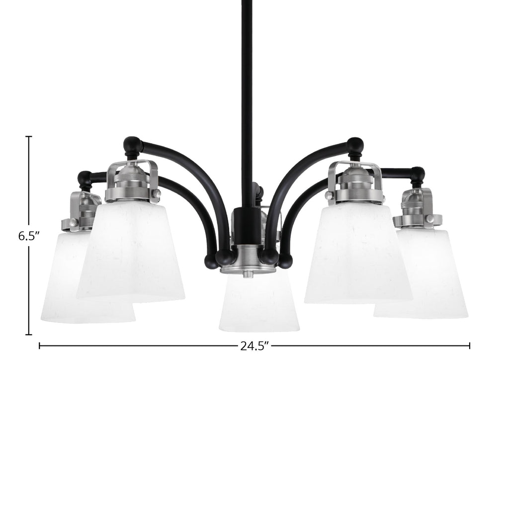 Easton Five Light Chandelier in Matte Black & Brushed Nickel with 4.5" Square White Muslin Shade