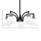 Easton Five Light Chandelier in Matte Black & Brushed Nickel with 4.5" Square White Muslin Shade