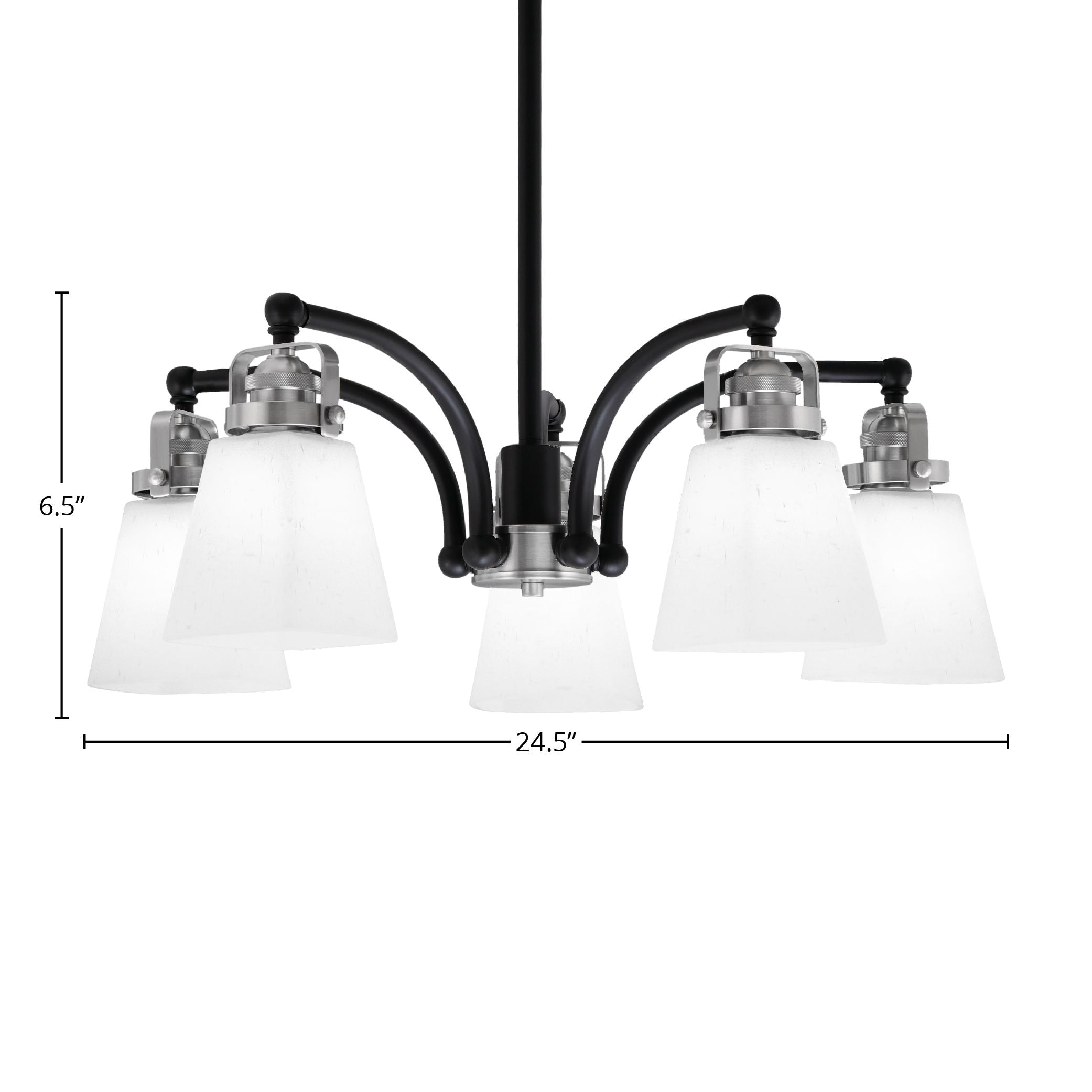 Easton Five Light Chandelier in Matte Black & Brushed Nickel with 4.5" Square White Muslin Shade