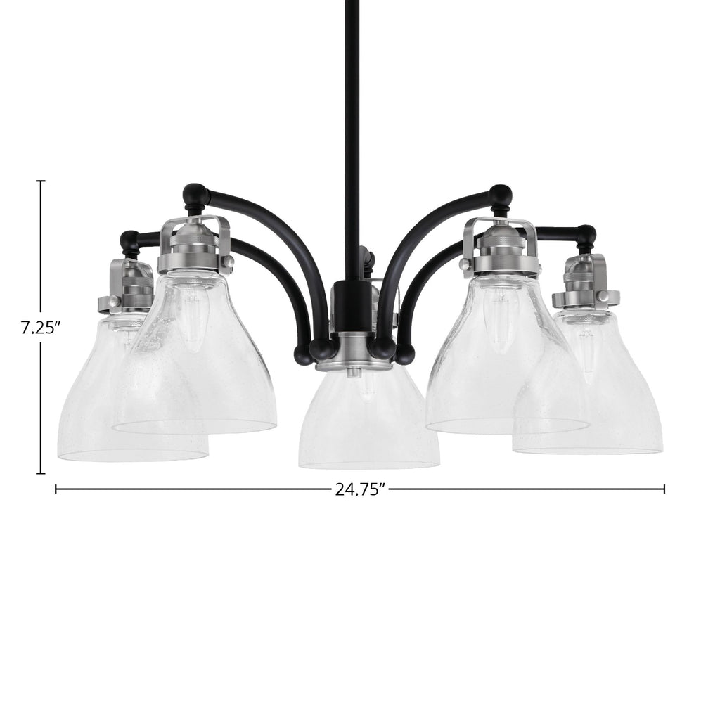 Easton Five Light Chandelier in Matte Black & Brushed Nickel with 6.25" Clear Bubble Shade