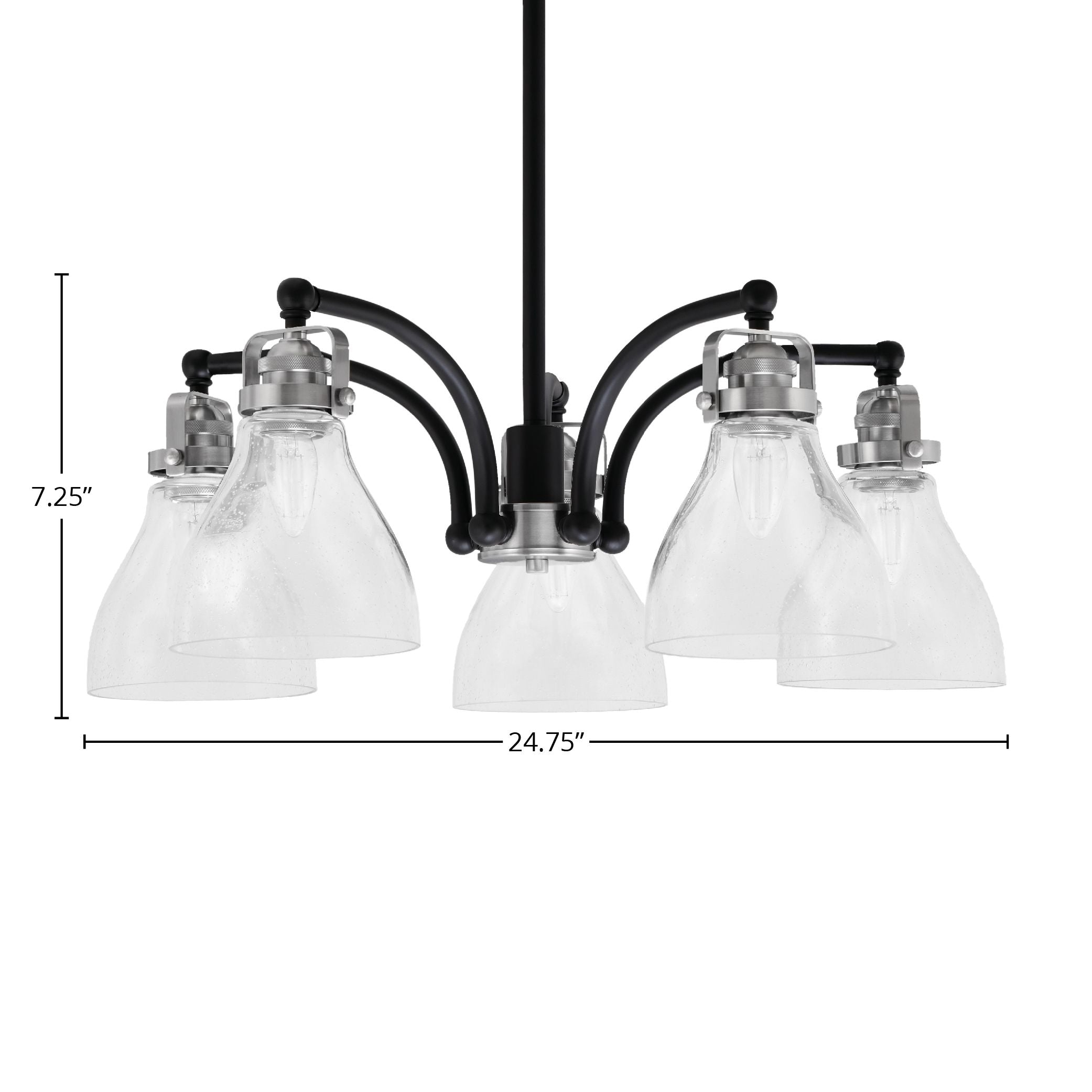 Easton Five Light Chandelier in Matte Black & Brushed Nickel with 6.25" Clear Bubble Shade