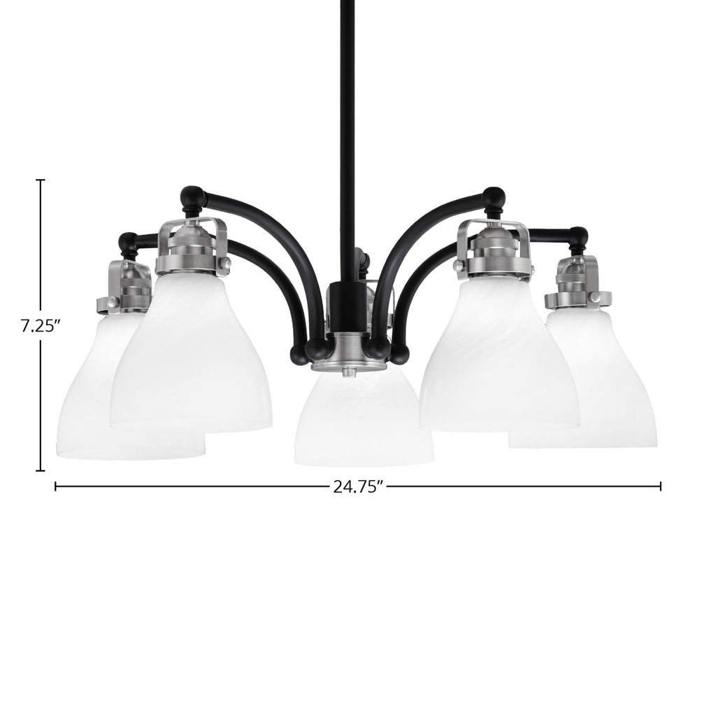 Easton Five Light Chandelier in Matte Black & Brushed Nickel with 6.25" White Marble Shade