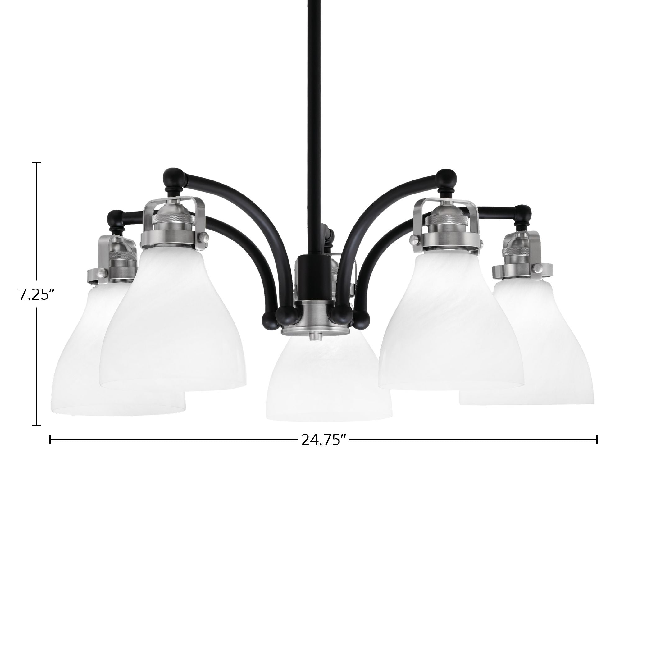 Easton Five Light Chandelier in Matte Black & Brushed Nickel with 6.25" White Marble Shade