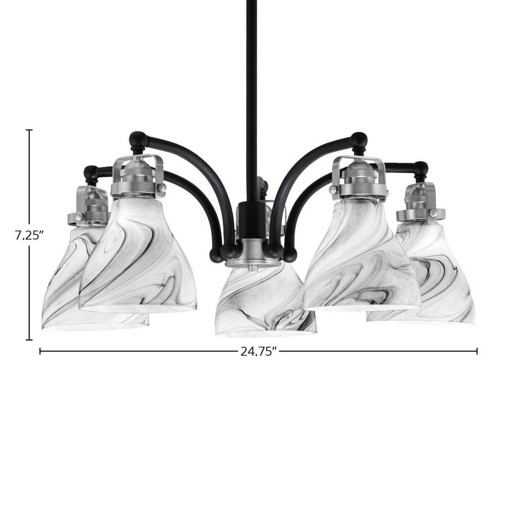 Easton Five Light Chandelier in Matte Black & Brushed Nickel with 6.25" Onyx Swirl Shade