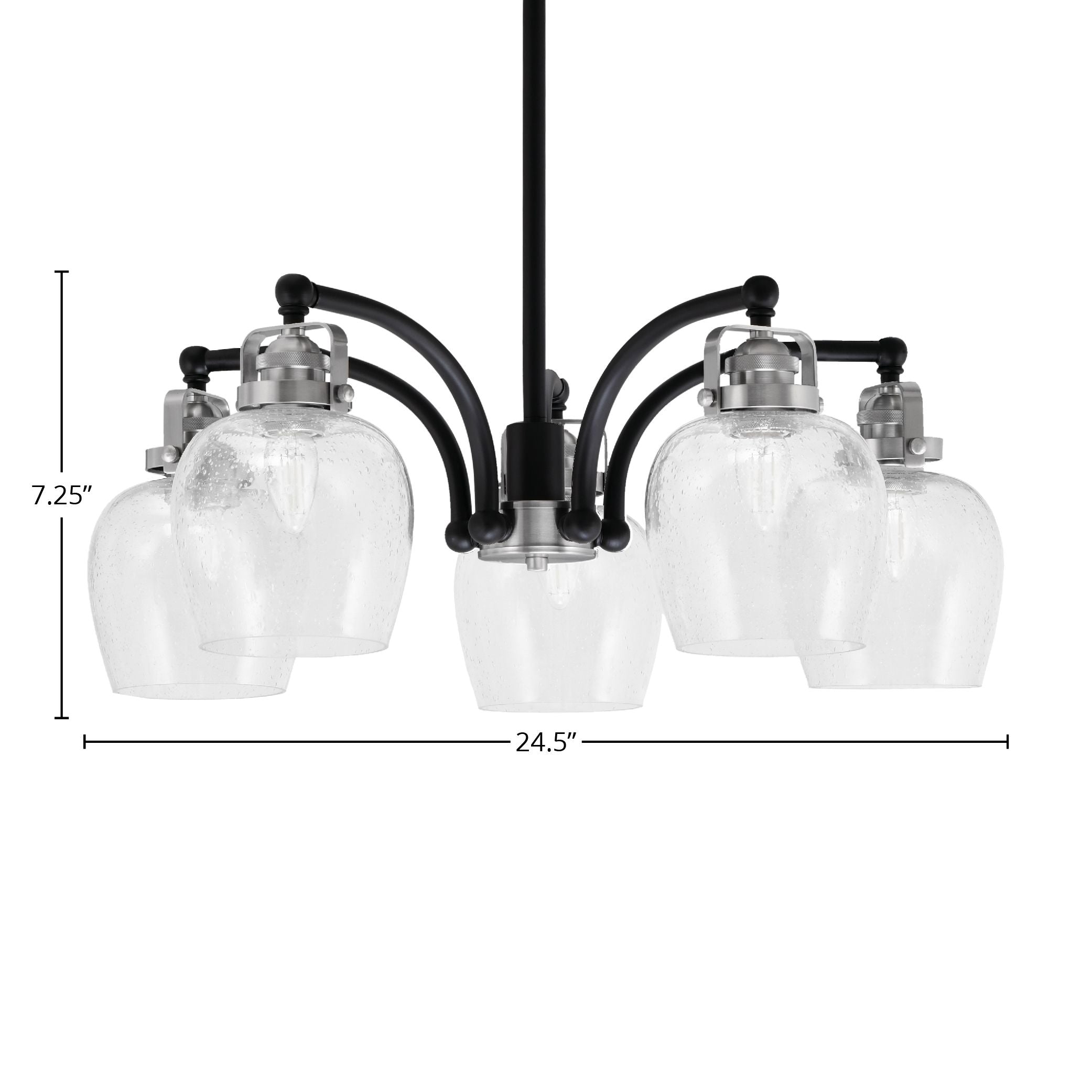 Easton Five Light Chandelier in Matte Black & Brushed Nickel with 6" Clear Bubble Shade