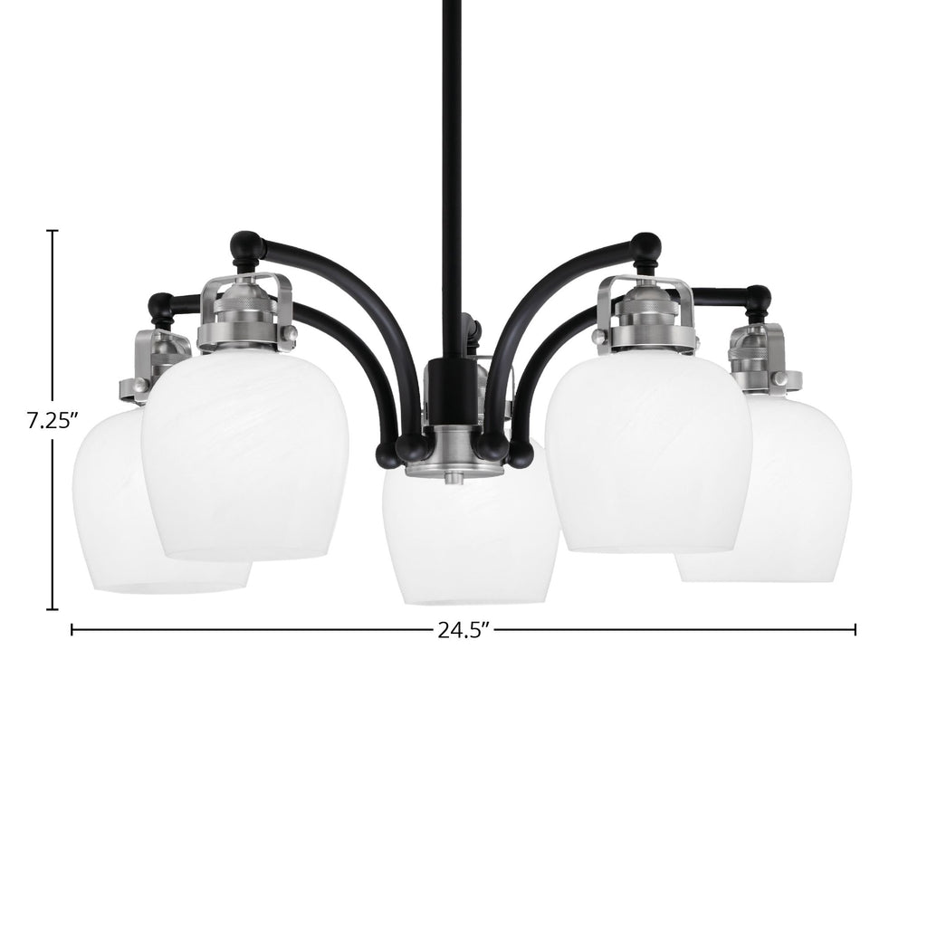 Easton Five Light Chandelier in Matte Black & Brushed Nickel with 6" White Marble Shade
