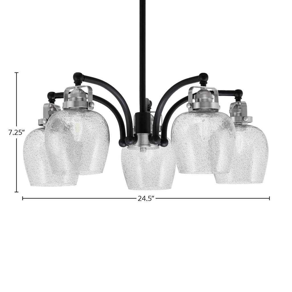 Easton Five Light Chandelier in Matte Black & Brushed Nickel with 6" Smoke Bubble Shade