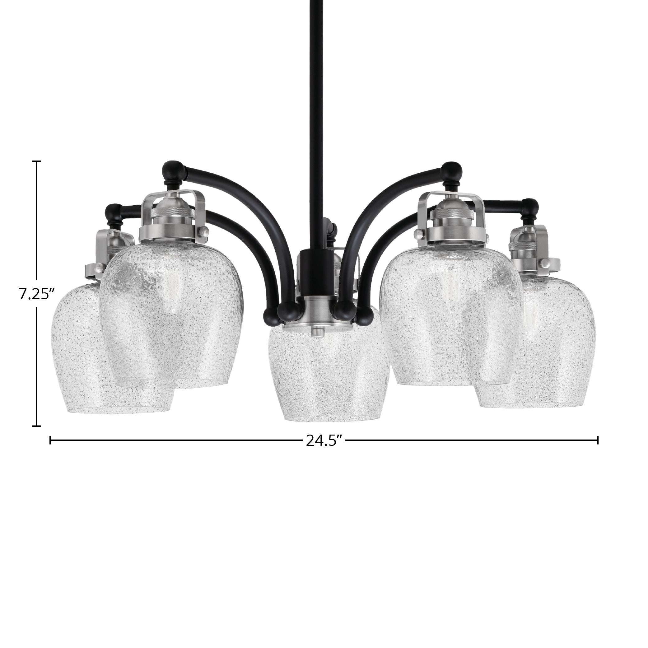 Easton Five Light Chandelier in Matte Black & Brushed Nickel with 6" Smoke Bubble Shade