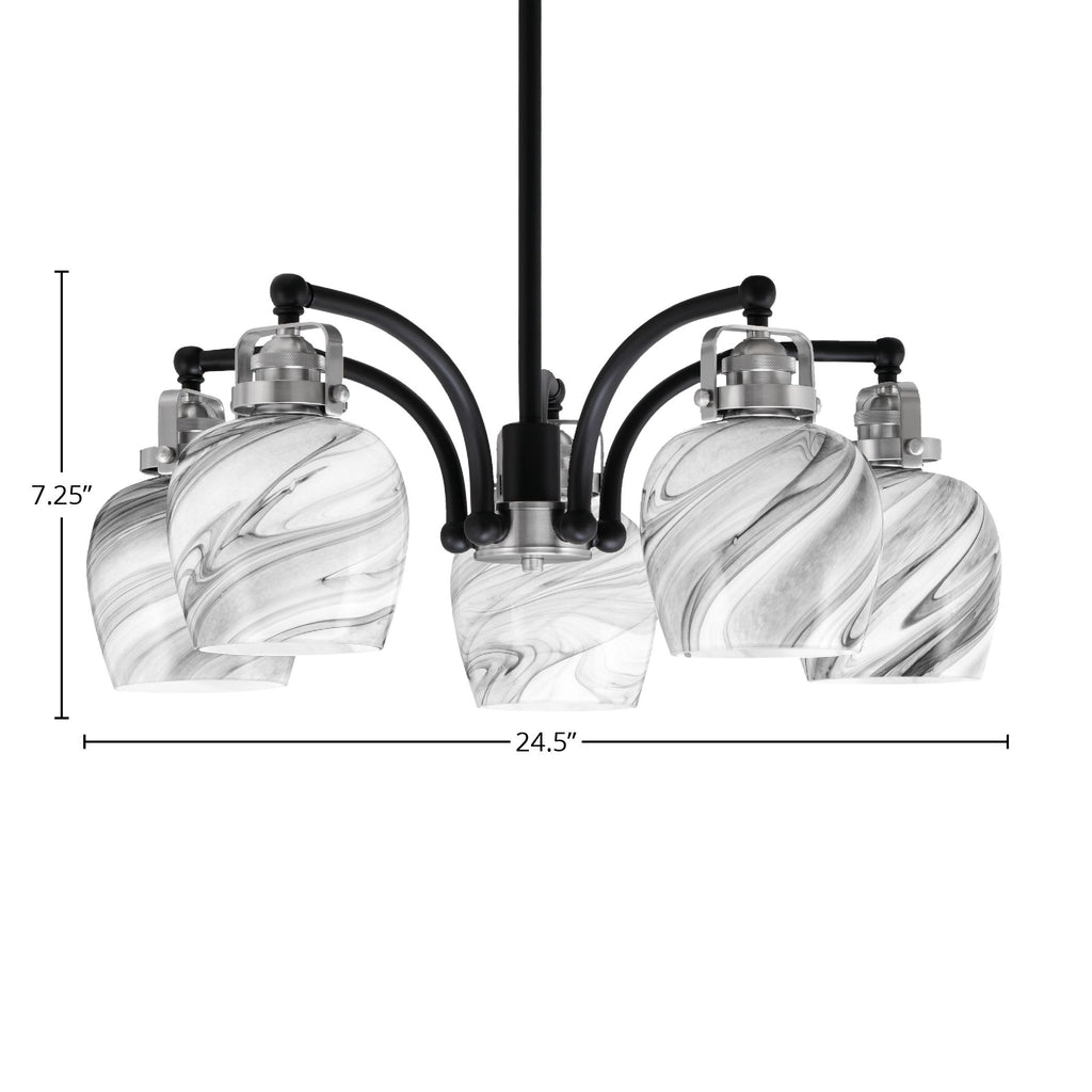 Easton Five Light Chandelier in Matte Black & Brushed Nickel with 6" Onyx Swirl Shade