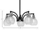 Easton Five Light Chandelier in Matte Black & Brushed Nickel with 6" Clear Ribbed Shade