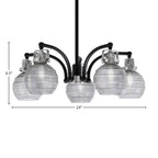 Easton Five Light Chandelier in Matte Black & Brushed Nickel with 6" Smoke Ribbed Shade