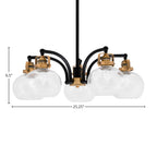 Easton Five Light Chandelier in Matte Black & Brass with 7" Clear Bubble Shade