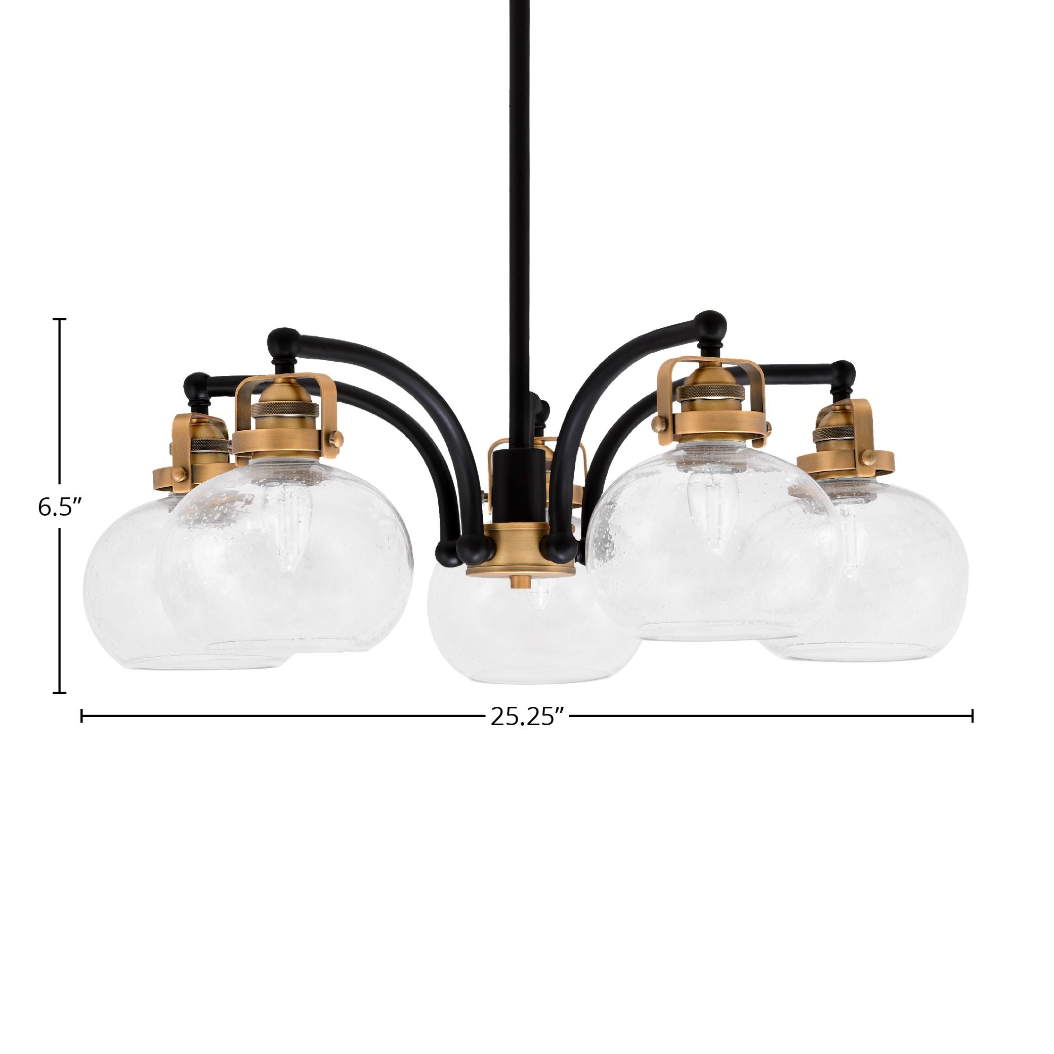 Easton Five Light Chandelier in Matte Black & Brass with 7" Clear Bubble Shade