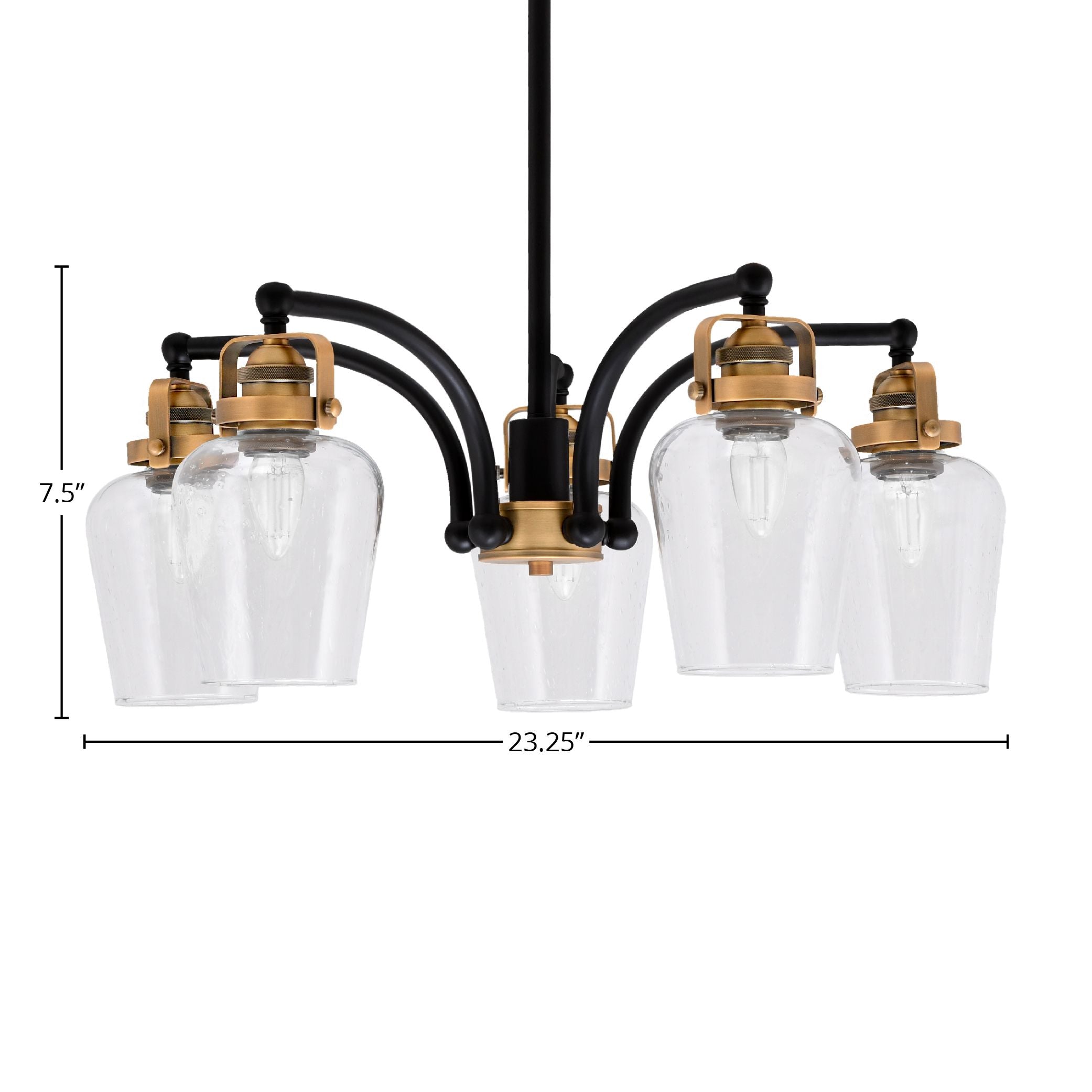 Easton Five Light Chandelier in Matte Black & Brass with 5" Clear Bubble Shade
