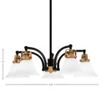 Easton Five Light Chandelier in Matte Black & Brass with 7" White Muslin Shade