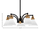 Easton Five Light Chandelier in Matte Black & Brass with 7" White Muslin Shade
