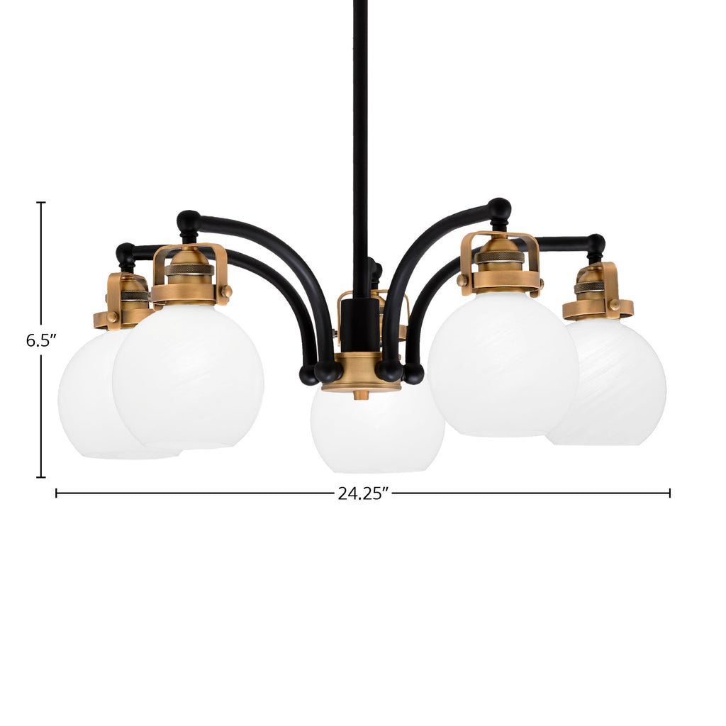 Easton Five Light Chandelier in Matte Black & Brass with 75" White Marble Shade