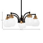 Easton Five Light Chandelier in Matte Black & Brass with 75" White Marble Shade