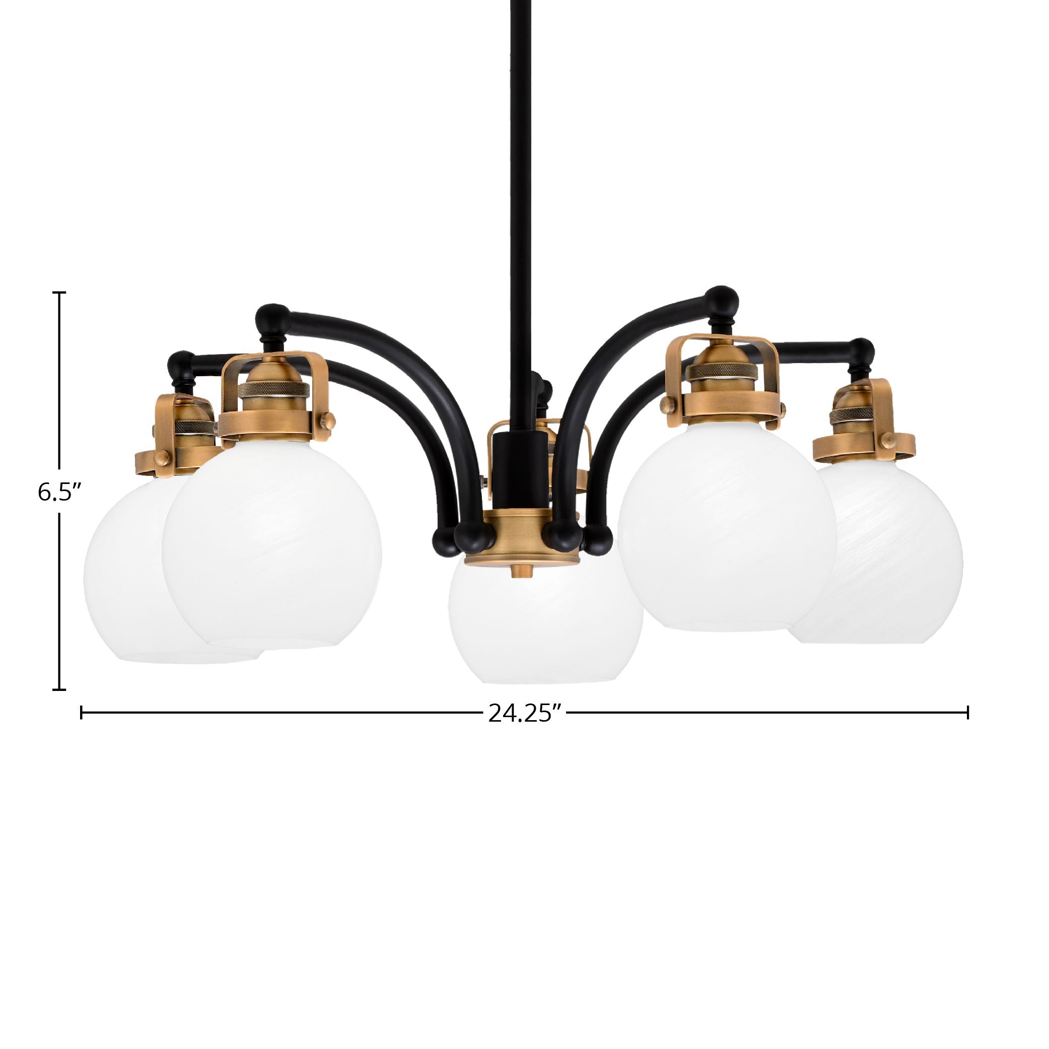 Easton Five Light Chandelier in Matte Black & Brass with 75" White Marble Shade