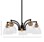 Easton Five Light Chandelier in Matte Black & Brass with 6" Clear Bubble Shade