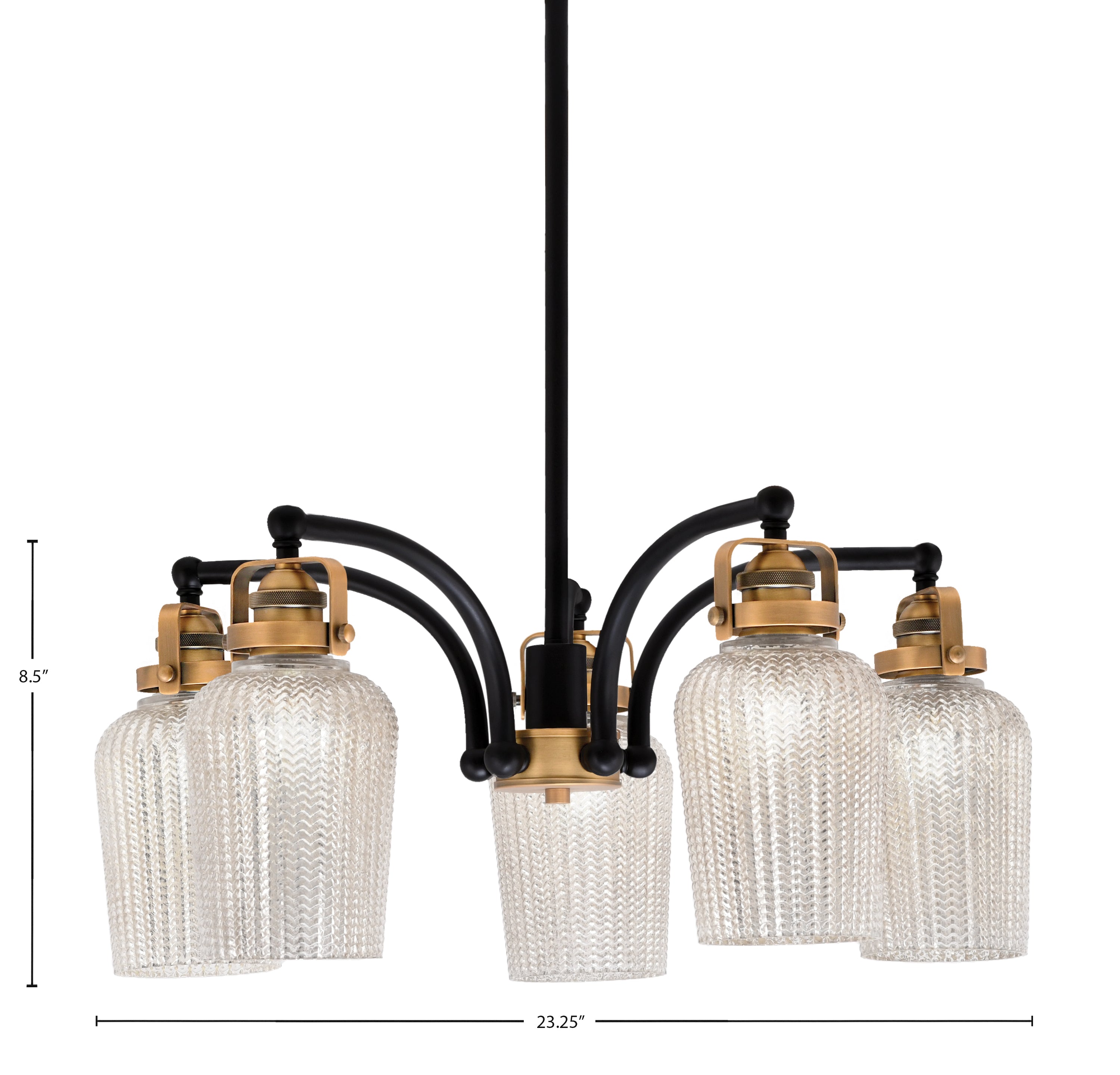 Easton Five Light Chandelier in Matte Black & Brass with 5" Silver Textured Shade