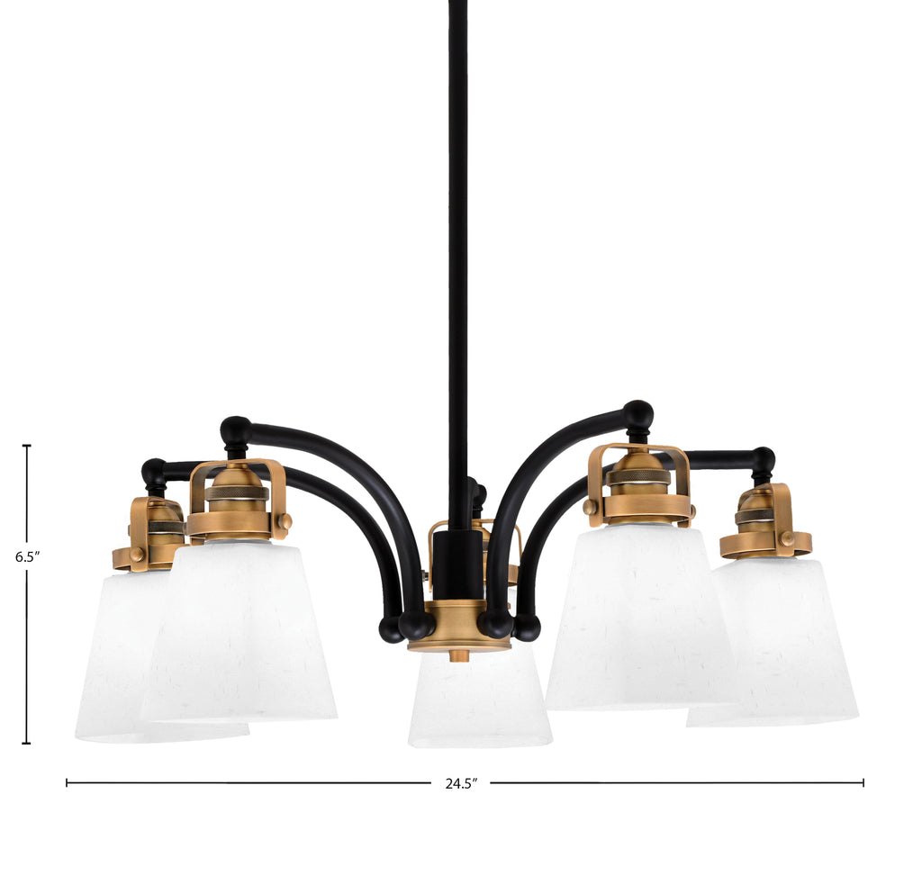 Easton Five Light Chandelier in Matte Black & Brass with 4.5" Square White Muslin Shade