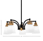 Easton Five Light Chandelier in Matte Black & Brass with 4.5" Square White Muslin Shade