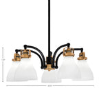 Easton Five Light Chandelier in Matte Black & Brass with 25" White Marble Shade