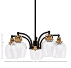 Easton Five Light Chandelier in Matte Black & Brass with 6" Clear Bubble Shade