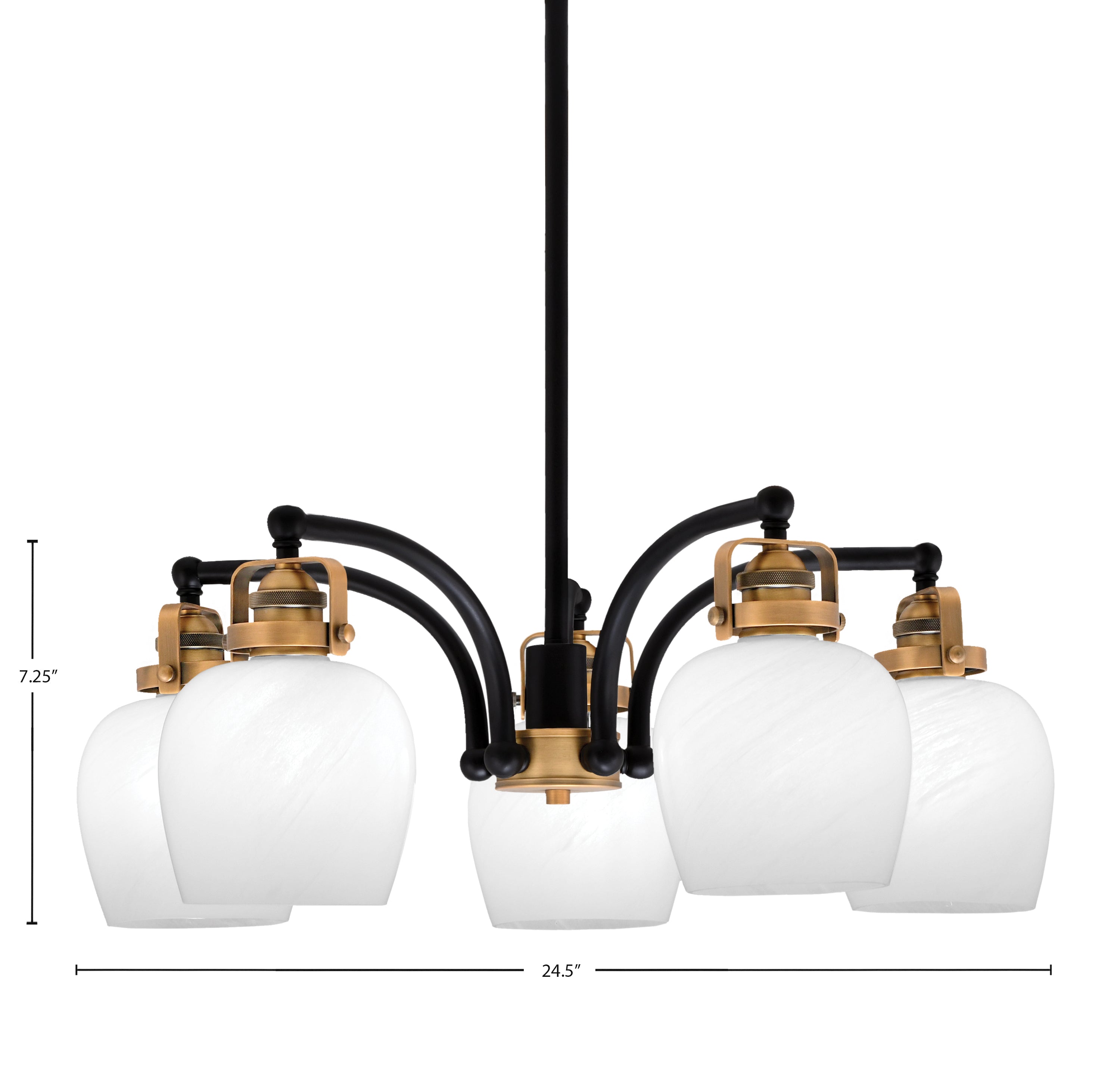 Easton Five Light Chandelier in Matte Black & Brass with 6" White Marble Shade