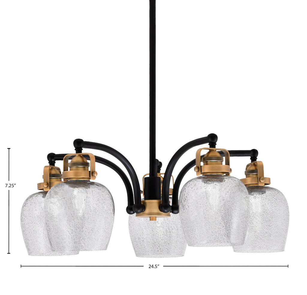 Easton Five Light Chandelier in Matte Black & Brass with 6" Smoke Bubble Shade