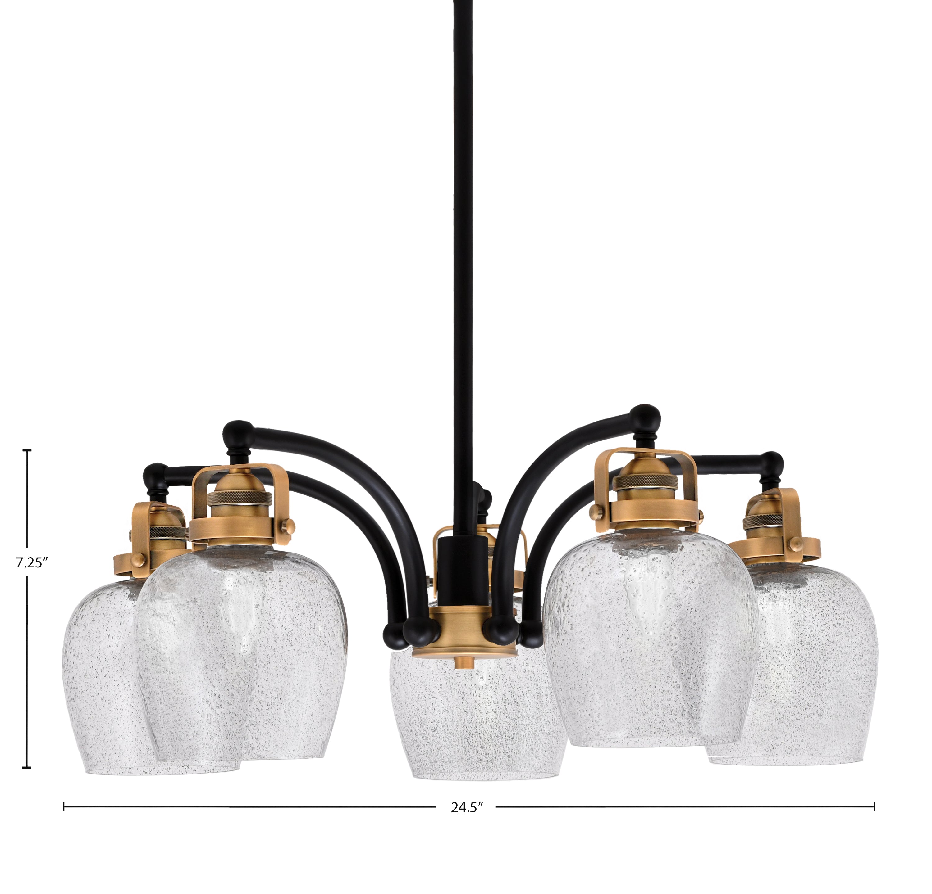 Easton Five Light Chandelier in Matte Black & Brass with 6" Smoke Bubble Shade
