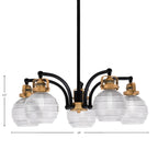 Easton Five Light Chandelier in Matte Black & Brass with 6" Clear Ribbed Shade