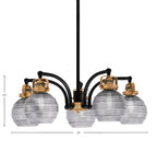 Easton Five Light Chandelier in Matte Black & Brass with 6" Smoke Ribbed Shade