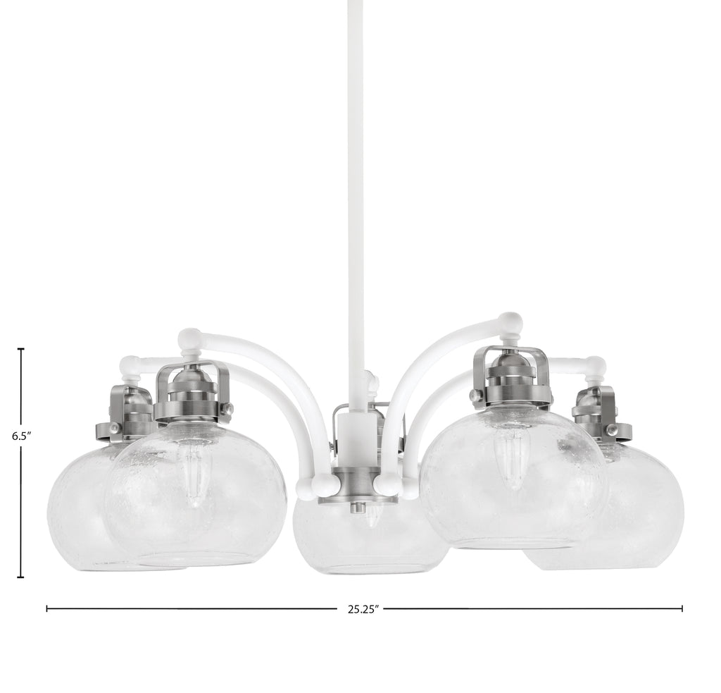 Easton Five Light Chandelier in White & Brushed Nickel with 7" Clear Bubble Shade