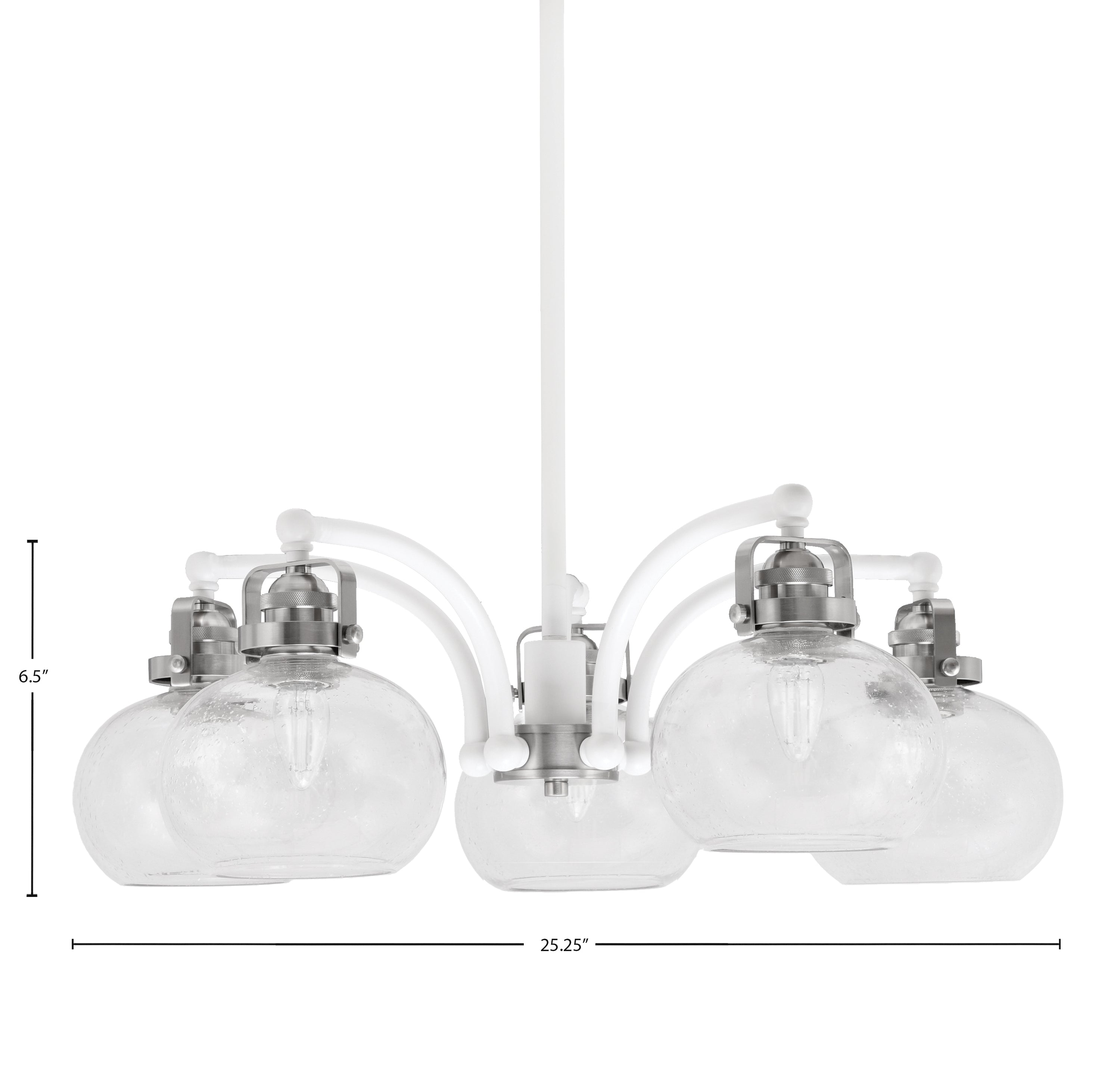 Easton Five Light Chandelier in White & Brushed Nickel with 7" Clear Bubble Shade