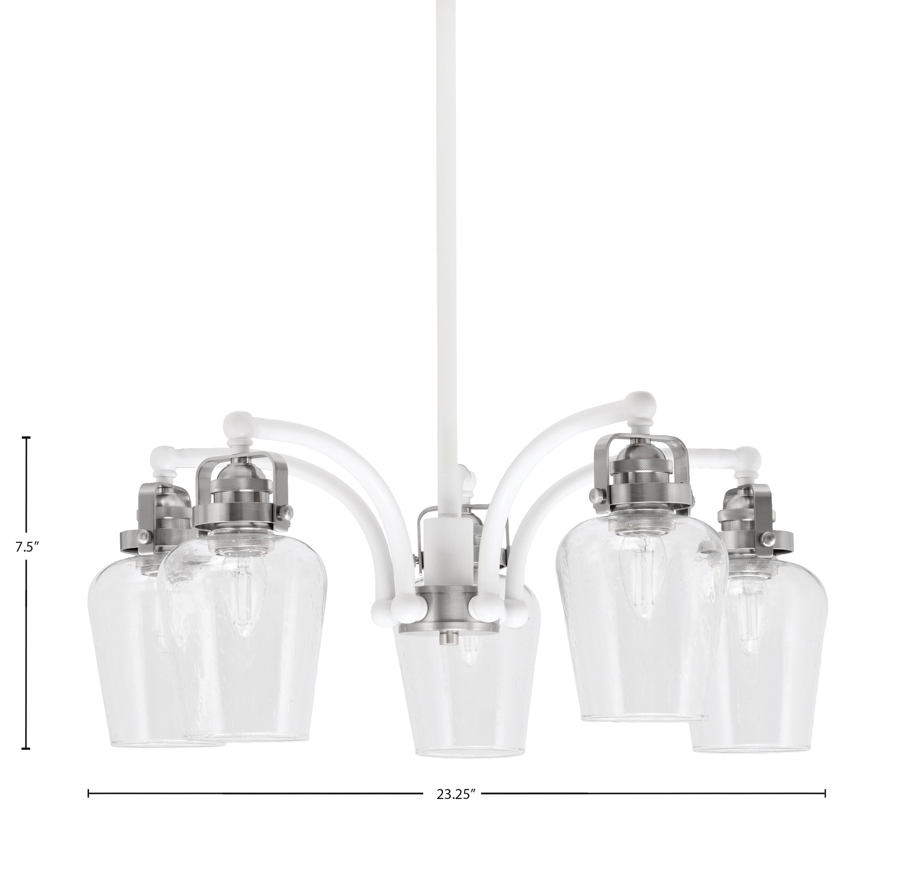 Easton Five Light Chandelier in White & Brushed Nickel with 5" Clear Bubble Shade