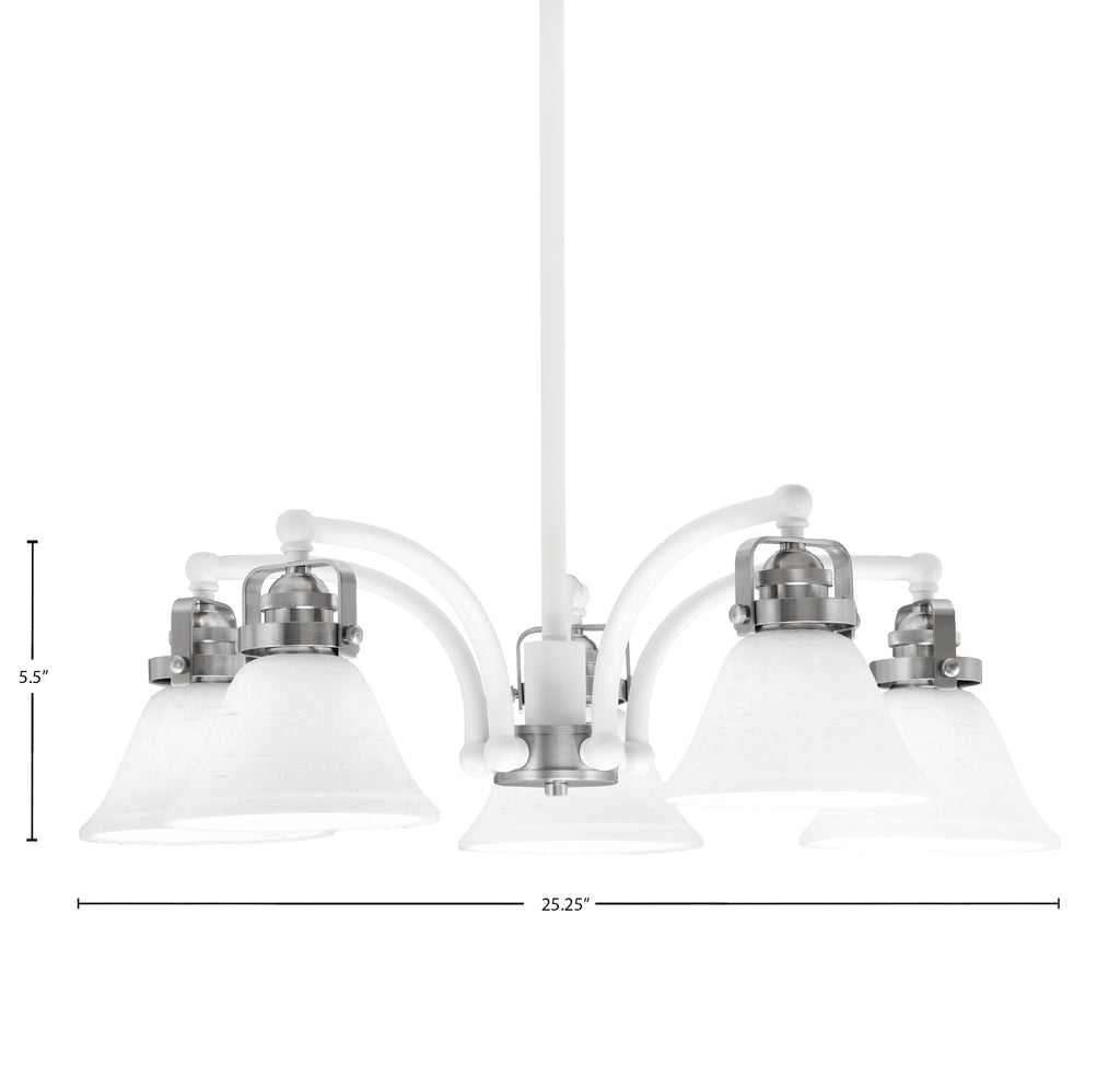 Easton Five Light Chandelier in White & Brushed Nickel with 7" White Muslin Shade