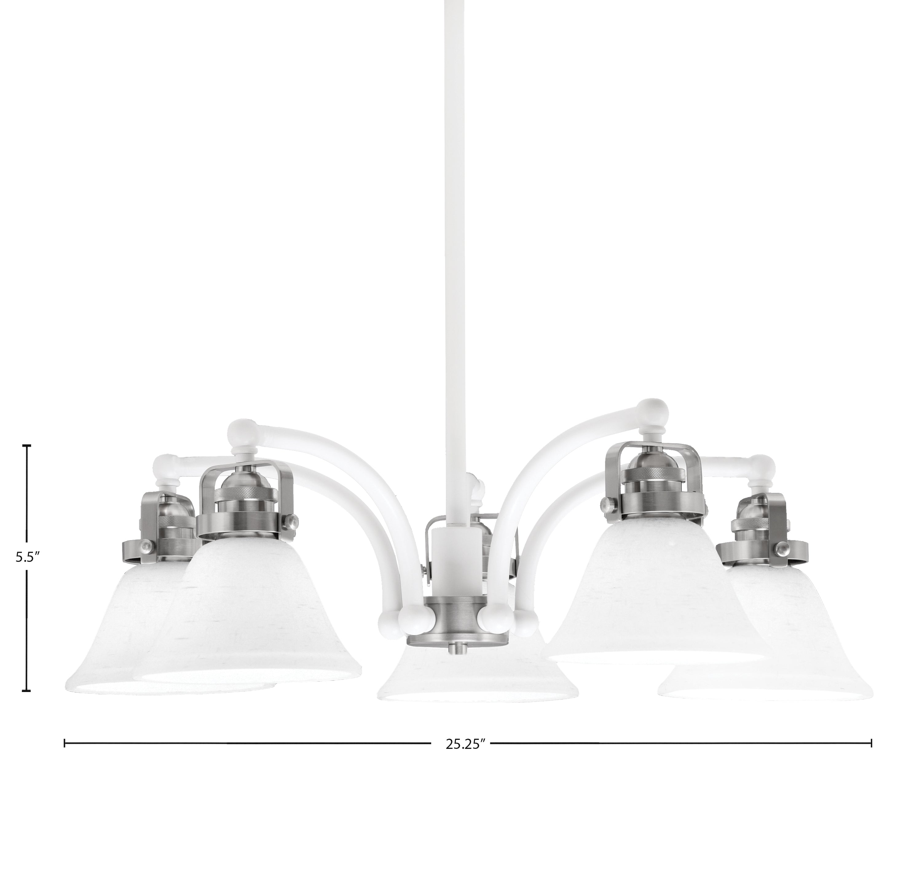 Easton Five Light Chandelier in White & Brushed Nickel with 7" White Muslin Shade
