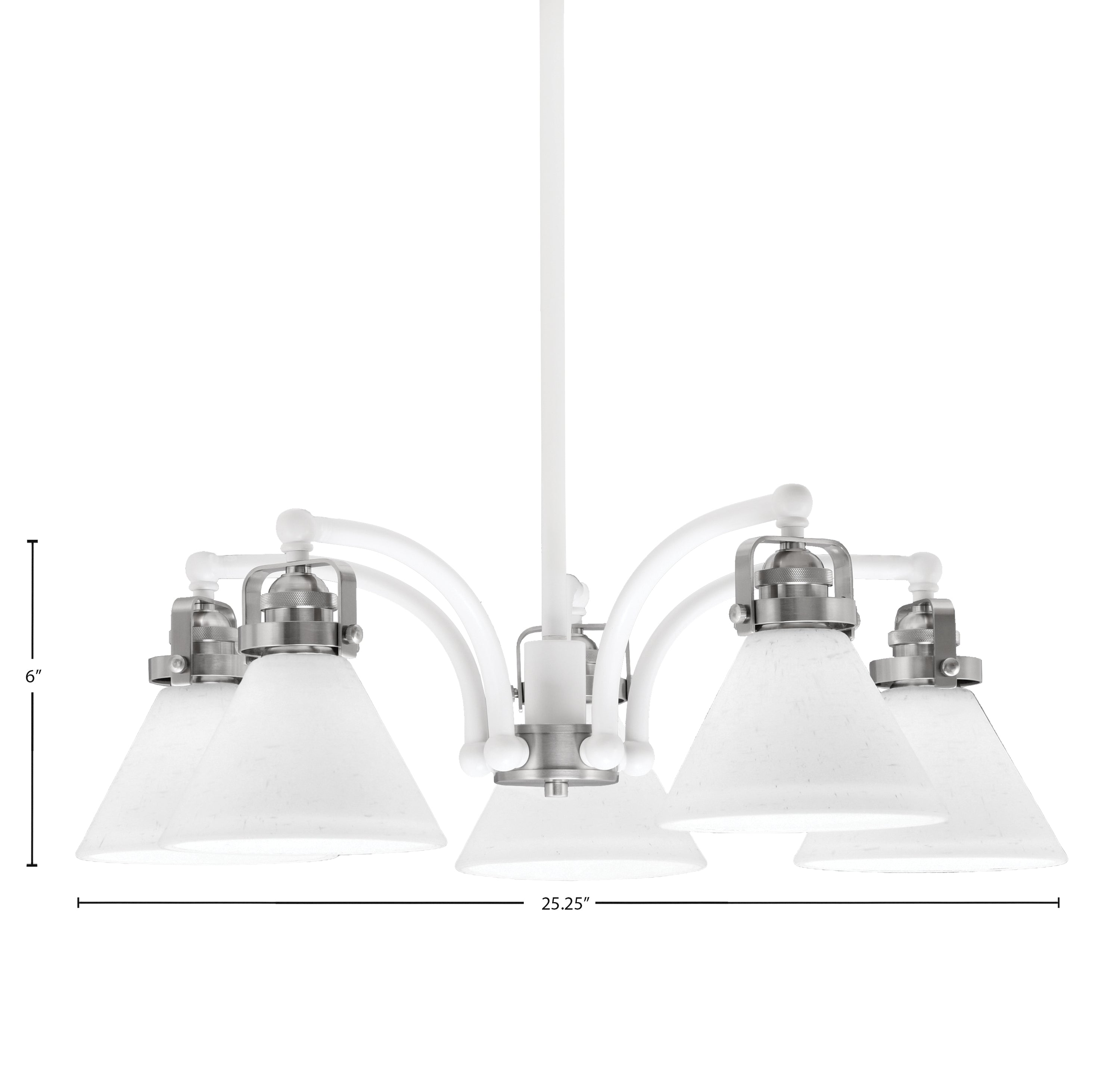 Easton Five Light Chandelier in White & Brushed Nickel with 7" White Muslin Shade