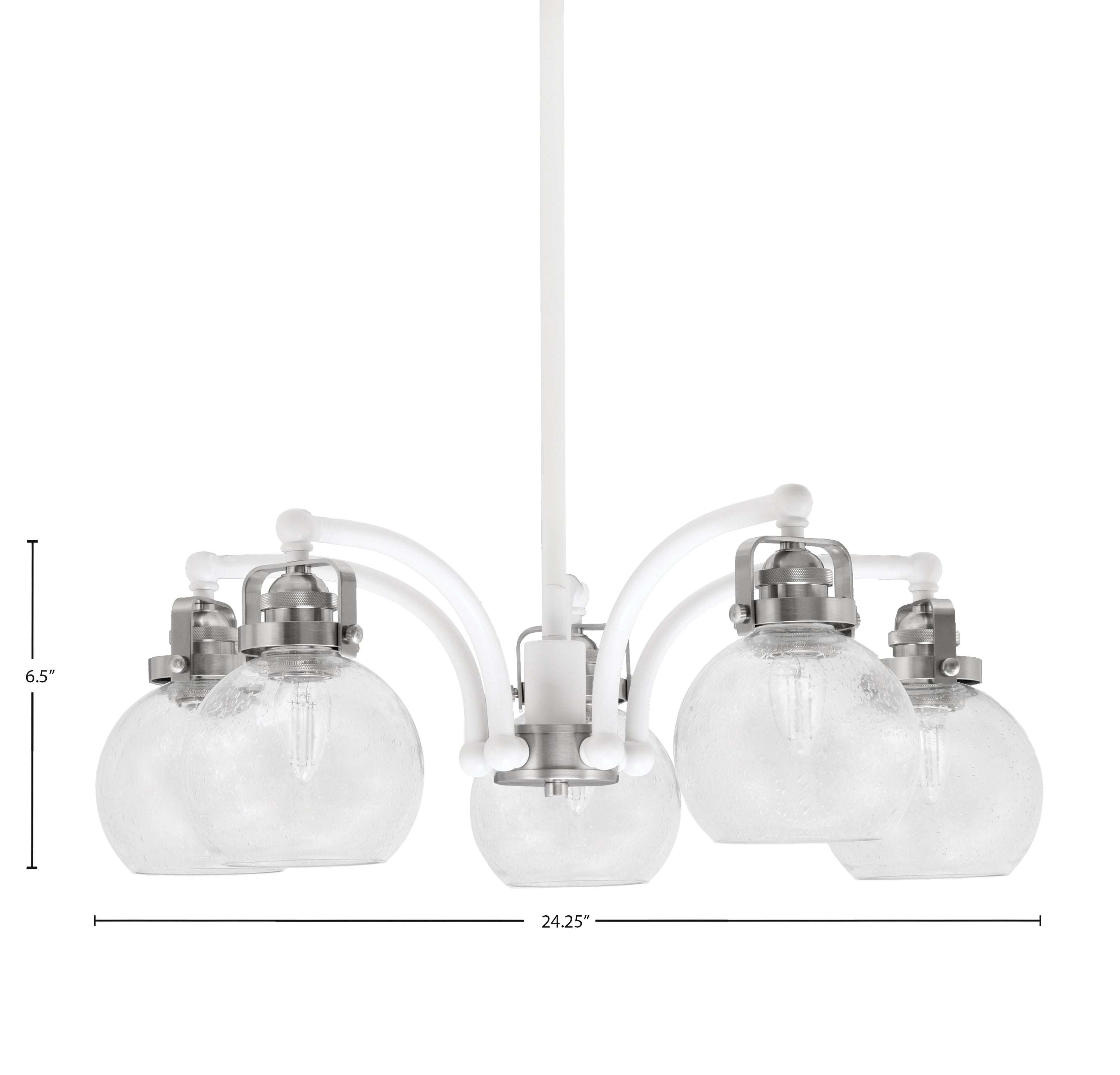 Easton Five Light Chandelier in White & Brushed Nickel with 75" Clear Bubble Shade
