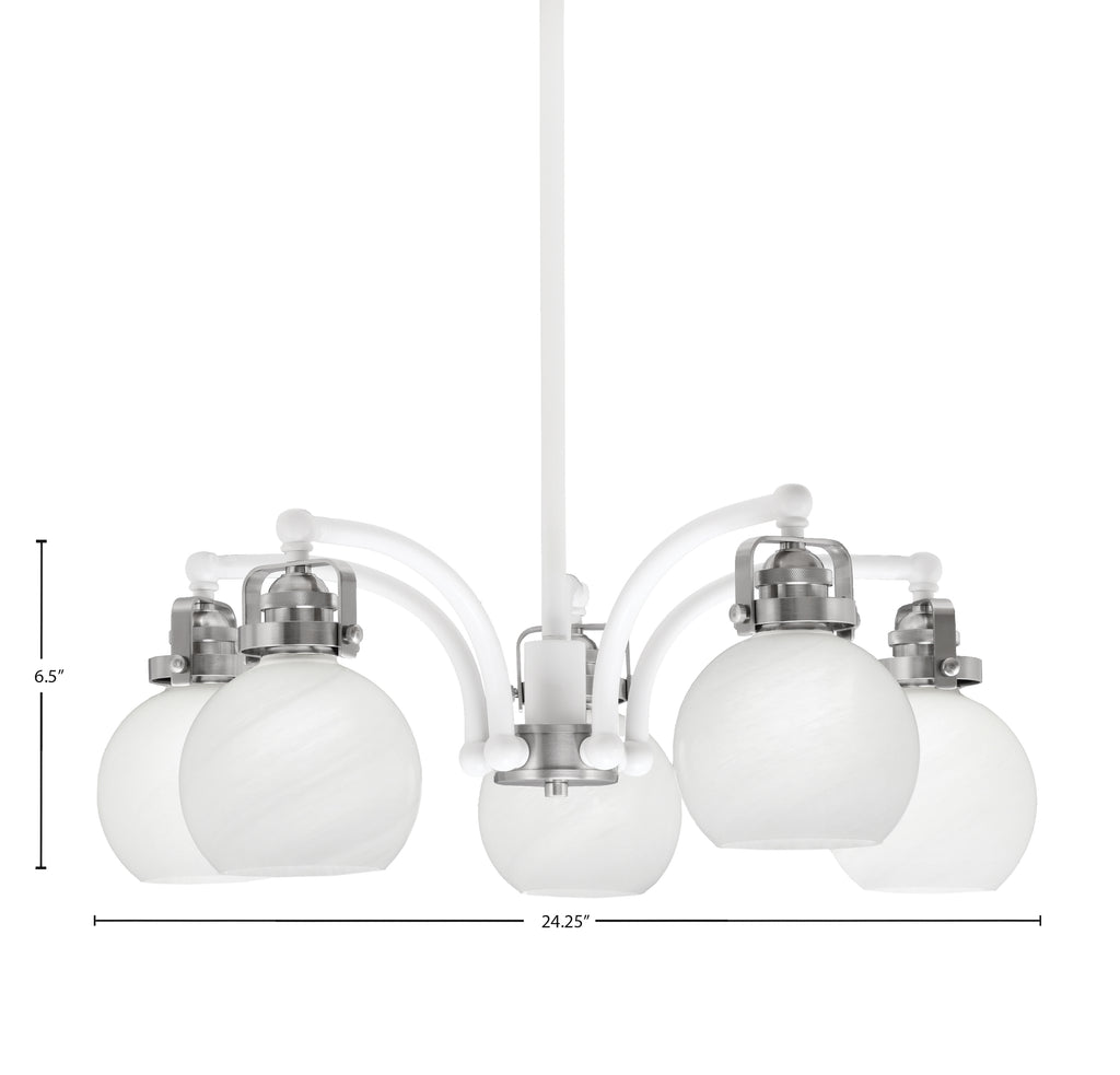 Easton Five Light Chandelier in White & Brushed Nickel with 75" White Marble Shade