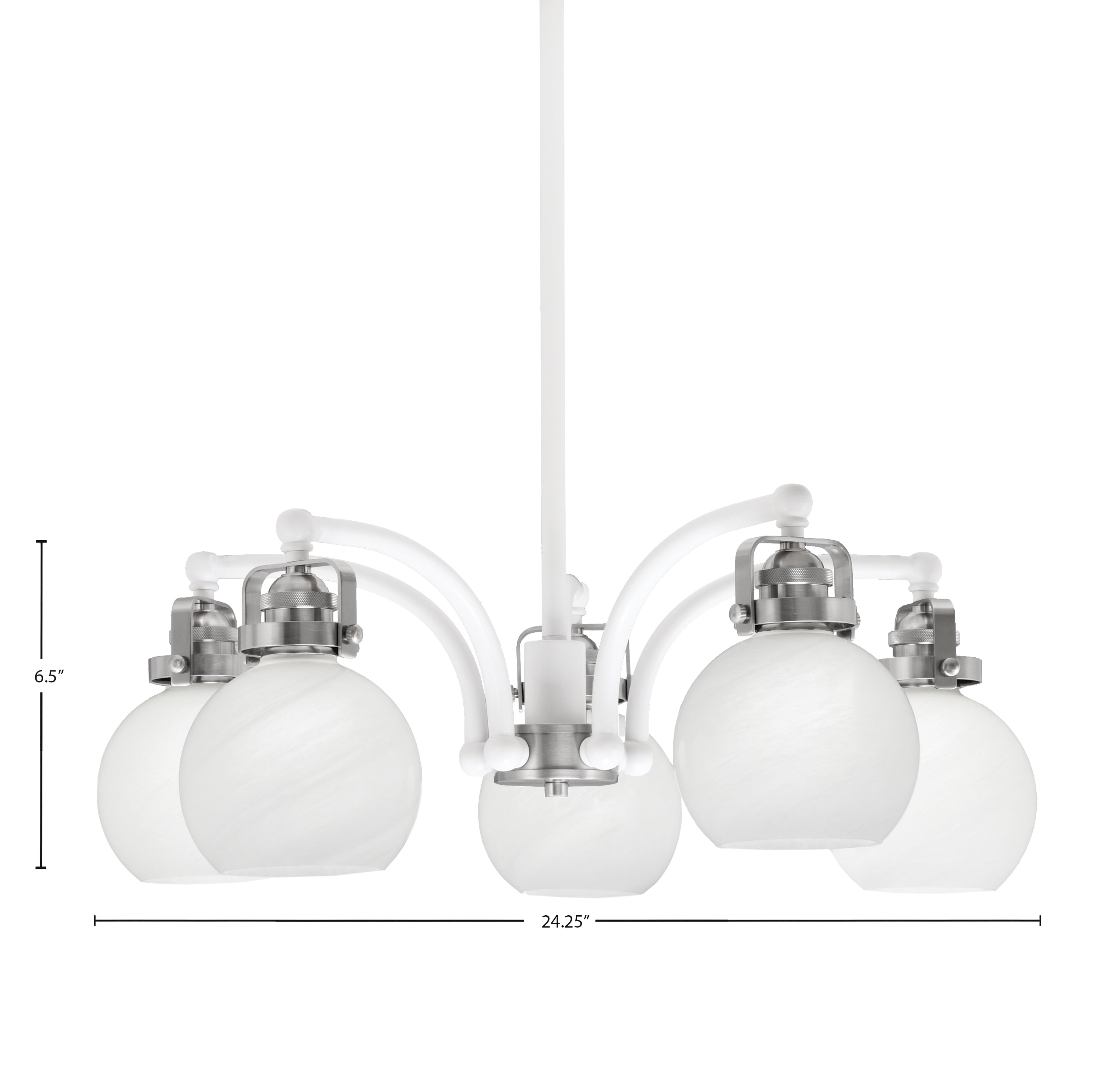 Easton Five Light Chandelier in White & Brushed Nickel with 75" White Marble Shade