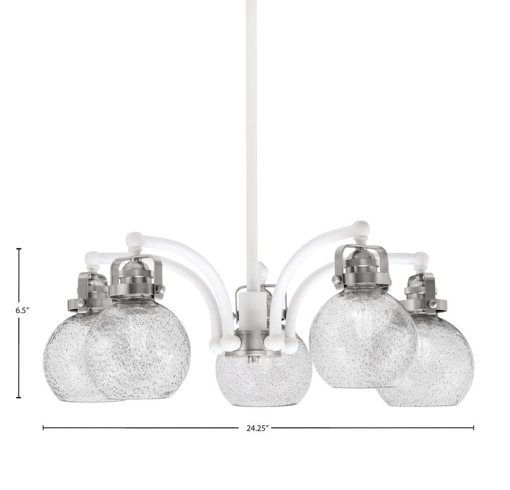 Easton Five Light Chandelier in White & Brushed Nickel with 75" Smoke Bubble Shade